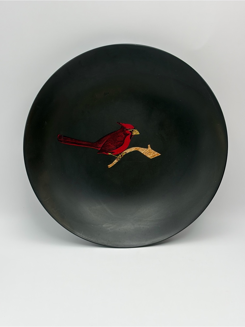 Vintage, MCM, Couroc of Monterey, CA, Red Cardinal Inlay, 8" Serving Bowl, Label